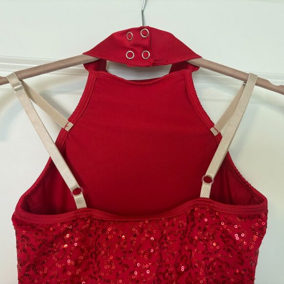 Weissman Red Sequined Dance Costume Dress Leotard Size Girls M - Picture 5 of 10